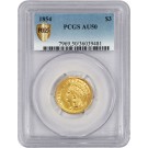 1854 $3 Indian Princess Head Three Dollar Gold PCGS Secure Gold Shield AU50 Coin