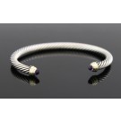 David Yurman Classic Cable 14k Gold Sterling Silver Amethyst Cuff Bracelet 6.5"