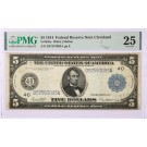 1914 $5 Large Size Federal Reserve Note Cleveland Fr#859a PMG VF25 Corner Damage