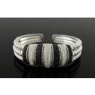 Judith Ripka Textured Sterling Silver CZ Black Spinel Hinged Cuff Bracelet 6.75"