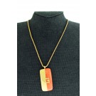 1977 Givenchy Paris New York Gold Tone Orange Resin Logo Pendant Necklace 23"