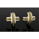 Vintage 1990 Tiffany & Co 18k Gold Sterling Silver X Omega Earrings 