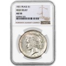 1921 High Relief $1 Silver Peace Dollar NGC AU55 About Uncirculated Key Date 