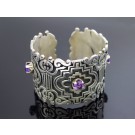 Vintage Signed Alfred Karram Sterling Silver Amethyst Cuff Bracelet 170.7 Grams