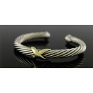 David Yurman X Classic Cable 14k Gold Sterling Silver 7mm Cuff Bracelet 6.25"