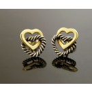 David Yurman 18k Gold Sterling Silver Interlocking Cable Hearts Stud Earrings