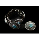 Native American Navajo Handmade Sterling Silver Turquoise Concho Belt Signed "L"