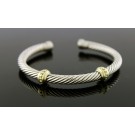 David Yurman Classic Cable 14k Gold Sterling Silver 5mm 2 Station Cuff Bracelet