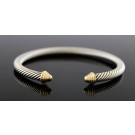 David Yurman Classic Cable 14k Gold Sterling Silver 5mm Cuff Bracelet size 6.5''