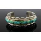 Navajo Native American Herman Hoskie Sterling Silver Turquoise Cuff Bracelet 6.25"