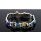 Calvin Begay Native American Navajo Inlaid Sterling Silver Bracelet 7"
