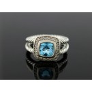 David Yurman Petite Albion Sterling Silver 7mm Blue Topaz Pave Diamond Ring Sz 3