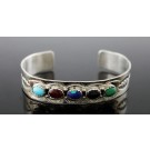 J. Bahe Native American Sterling Silver Multi Stone Cuff Bracelet 6"