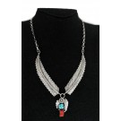 Native American Melissa Yazzie Sterling Silver Feathers Turquoise Coral Necklace