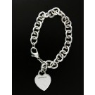 Tiffany & Co Sterling Silver Heart Tag Charm Oval Chain Link Bracelet Size 6.75"