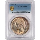 1922 D $1 Silver Peace Dollar PCGS Gold Shield MS65 Brilliant Uncirculated Coin