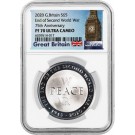 2020 £5 Proof .925 Fine Silver Great Britain End of Second World War II 75th NGC PF70