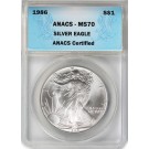 1986 $1 1 oz .999 Fine Silver American Eagle ANACS MS70 Gem Uncirculated Coin