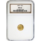 1853 $1 Liberty Head Type 1 Gold Dollar NGC MS62 Uncirculated Coin