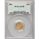 1861 $1 Indian Head Princess Type 3 Gold Dollar PCGS AU58 Coin