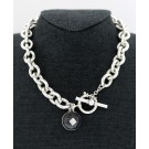 Vintage Ralph Lauren Sterling Silver Black Leather Pendant Toggle Necklace 14"