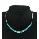 Vintage Santo Domingo Pueblo Sterling Silver Tube Link Turquoise Heishi Necklace