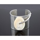 Sharon Johnston Modernist 925 Sterling Silver MOP Mother Of Pearl Cuff Bracelet