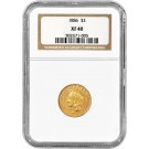 1886 $3 Indian Princess Head Three Dollar Gold NGC XF40 Circulated Coin