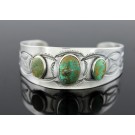 Old Pawn Navajo Native American Sterling Silver 3 Stone Turquoise Cuff Bracelet 
