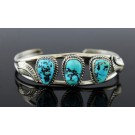 Old Pawn Navajo Native American Sterling Silver 3 Stone Turquoise Cuff Bracelet 