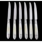 Antique Set Of 6 Louis Coignet French 800 Silver Mother Of Pearl Fruit Knives 8"