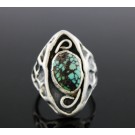 Old Pawn Navajo Native American Oxidized Sterling Silver Turquoise Ring 11.25