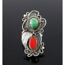 Old Pawn Navajo Native American 925 Sterling Silver Coral Turquoise Ring Size 5