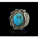 Old Pawn Navajo Native American Oxidized Sterling Silver Turquoise Ring Sz 6.25