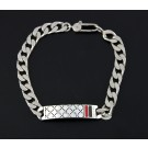 Vintage Gucci Italy 925 Sterling Silver Enamel ID Tag Curb Link Bracelet Size 7"