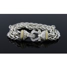 David Yurman 18k Gold Sterling Silver Diamond Double Wheat Chain Buckle Bracelet 