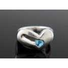 Vintage Movado 18k Accent Sterling Silver Elongated Heart Blue Topaz Ring Size 7