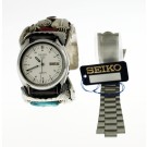 M Thomas Navajo Native American Sterling Silver Coral Turquoise Cuff Seiko Watch
