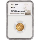 1874 $2.50 Liberty Head Quarter Eagle Gold NGC AU58 About Uncirculated Coin