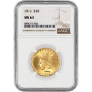 1913 $10 Indian Head Gold Eagle NGC MS63 Brilliant Uncirculated Coin