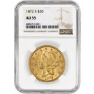 1872 S $20 Liberty Head Double Eagle Gold NGC AU55 About Uncirculated Coin