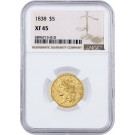 1838 $5 Classic Head Half Eagle Gold NGC XF45 Extremely Fine Circulated Coin