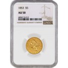 1853 $5 Liberty Head Half Eagle Gold NGC AU50 About Uncirculated Coin