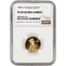 1991 P $10 Proof Gold American Eagle 1/4 oz NGC PF69 Ultra Cameo Coin