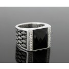 Signed EFFY 925 Sterling Silver Black Onyx Pave Diamond Ring Size 10