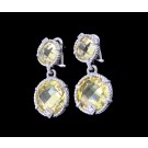 Judith Ripka Sterling Silver Lemon Quartz Diamonique Drop Dangle Omega Earrings