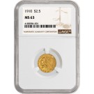 1910 $2.50 Indian Head Quarter Eagle Gold NGC MS63 Uncirculated Coin