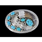 Fannie Platero Navajo Native American Sterling Silver Turquoise Claw Belt Buckle 