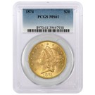 1874 $20 Liberty Head Double Eagle Gold PCGS MS61 Uncirculated Coin