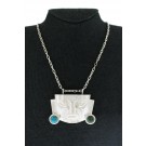 Vintage C Jara Peru Sterling Silver Turquoise Aztec Head Brooch Pendant Necklace